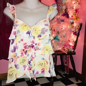 LIKE NEW Y2K Forever 21 White Tiered Ruffle Floral Top